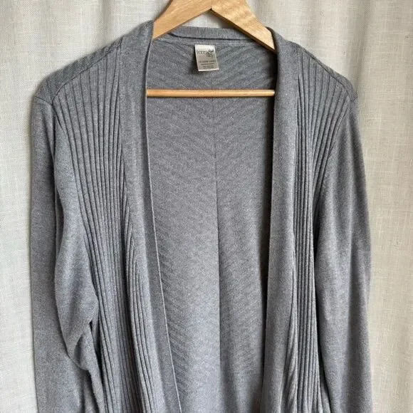 Soft Gray Ribbed Cardigan 1X Easy Throw-On Minimalist Cozy Fit - Picture 11 of 13